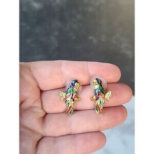 Enamel Rhinestone Bird Stud Earrings Vintage Costume Jewelry